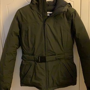 Olive green north face ski jacket